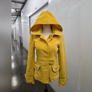 Jack by BB Dakota Yellow Hooded Peacoat Jacket Size S – Belted Wool Blend Look